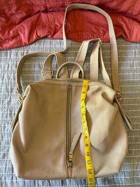 Urban Expressions Beige Pebbled Leather Backpack with Gold Hardware